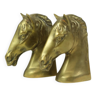 Paire de serre-livres vintage en laiton en forme de tête de cheval