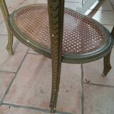 Old oval table with marble top, Louis XVI style