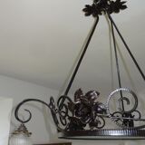 iron and opalin glass hanging lamp