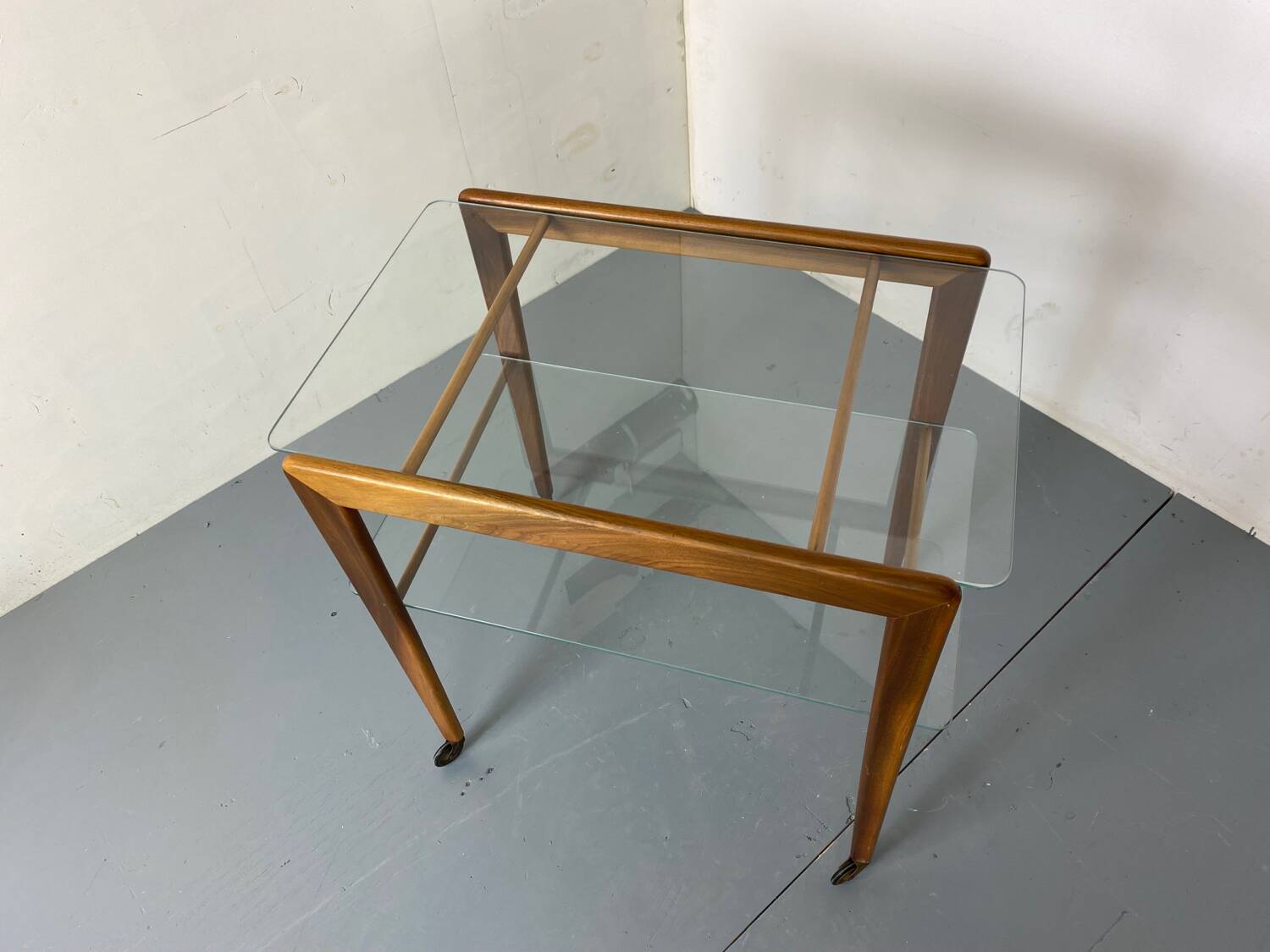 Mid-century scandinavian teak and glass trolley side table, 1950s