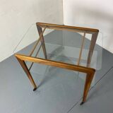 Mid-century scandinavian teak and glass trolley side table, 1950s