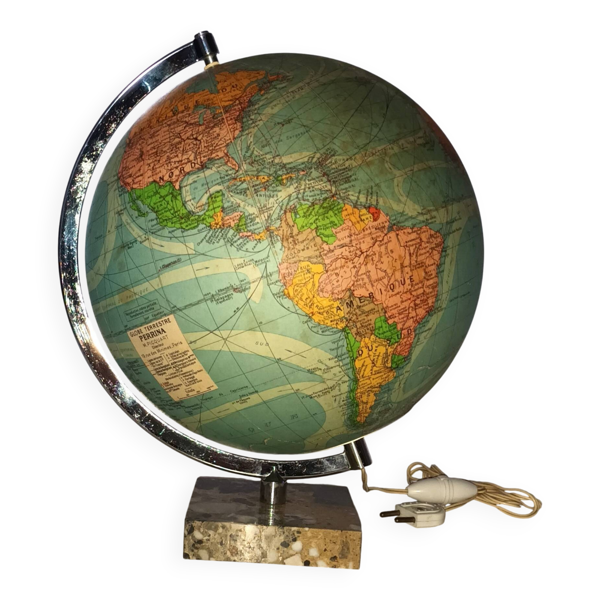 Illuminated terrestrial globe Perrina from the 1950s/60s.