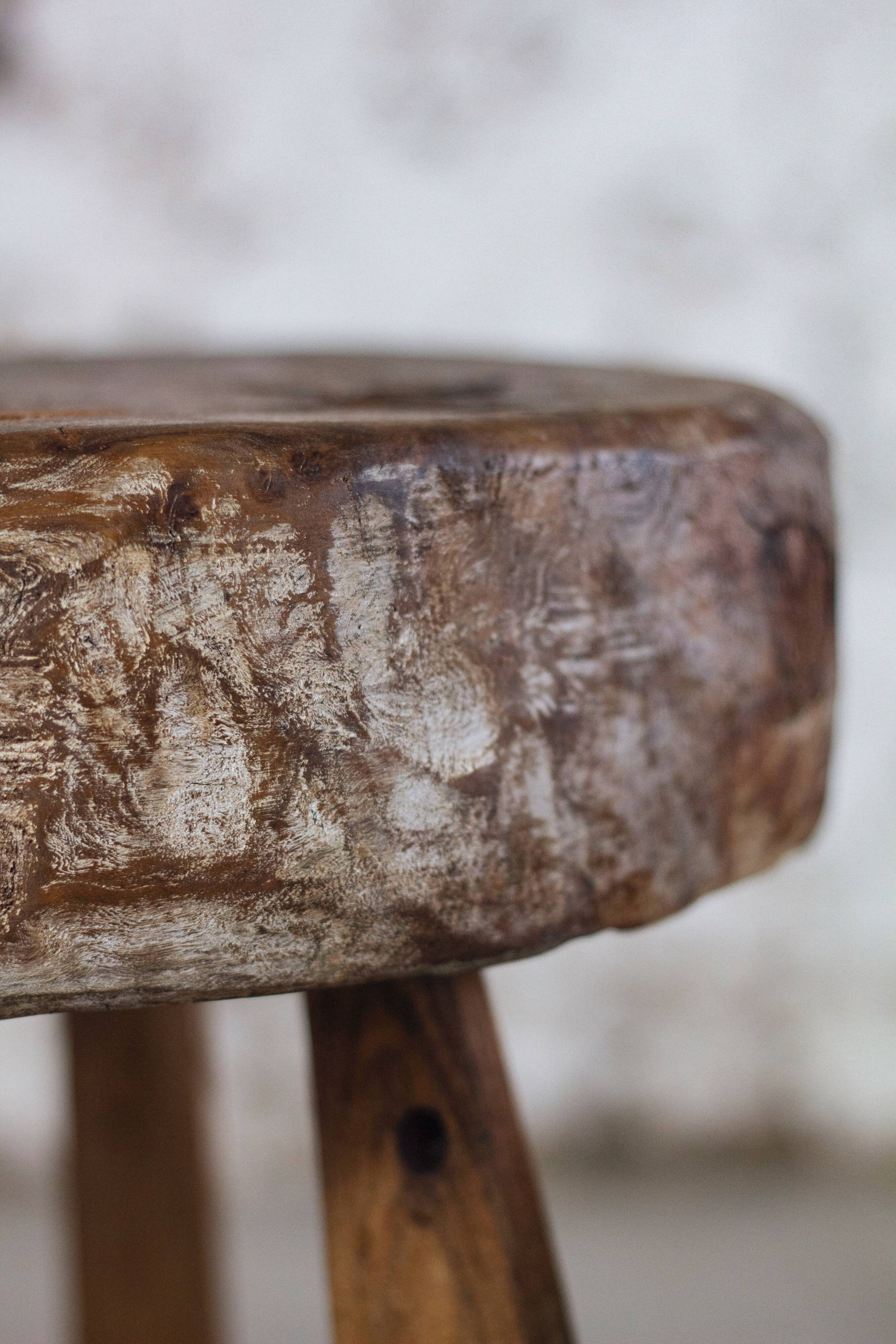 Brutalist bar stool in elm wood