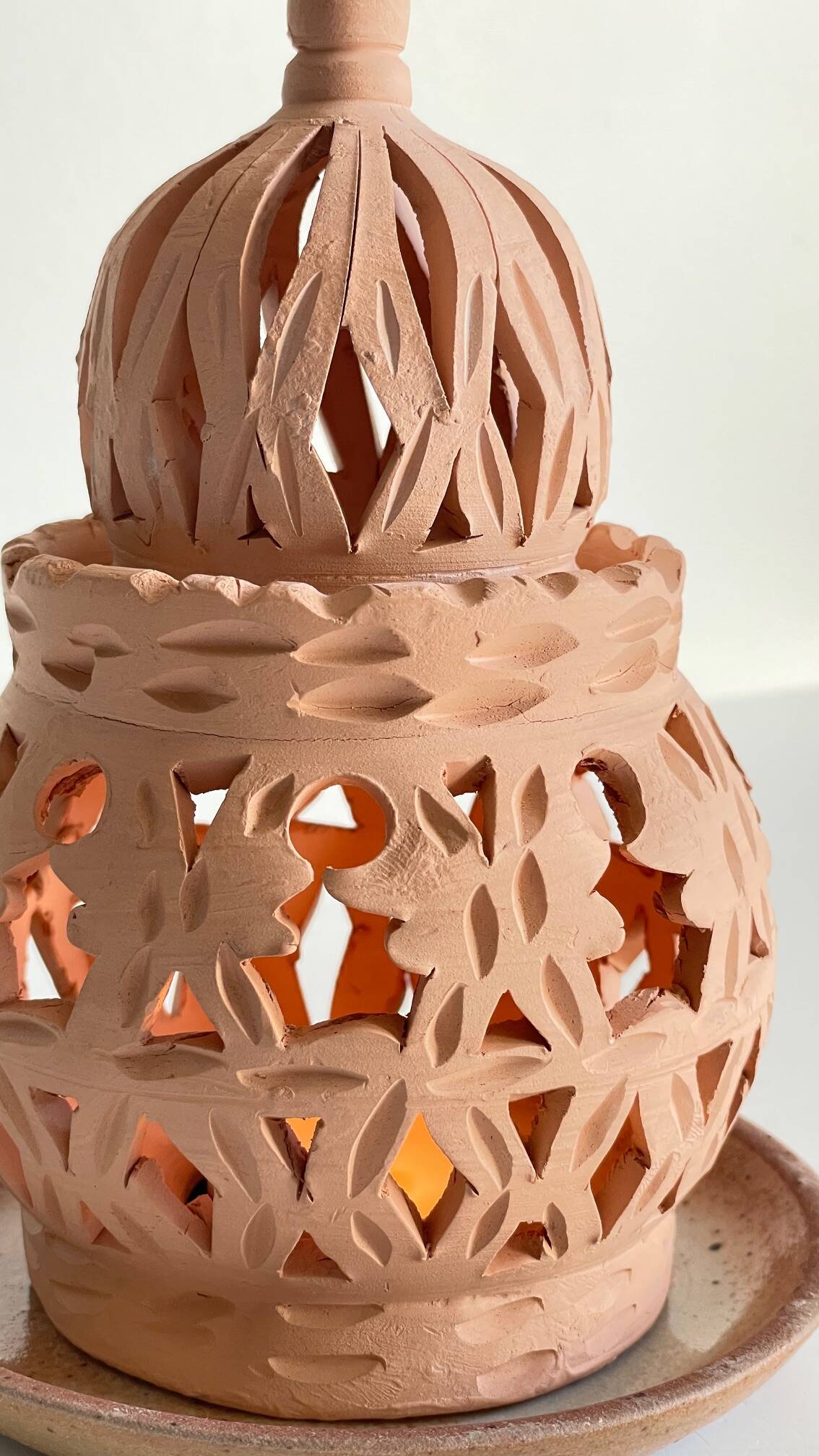 Handmade terracotta tealight candle holder