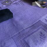 Old damask tablecloth in linen and iris silk