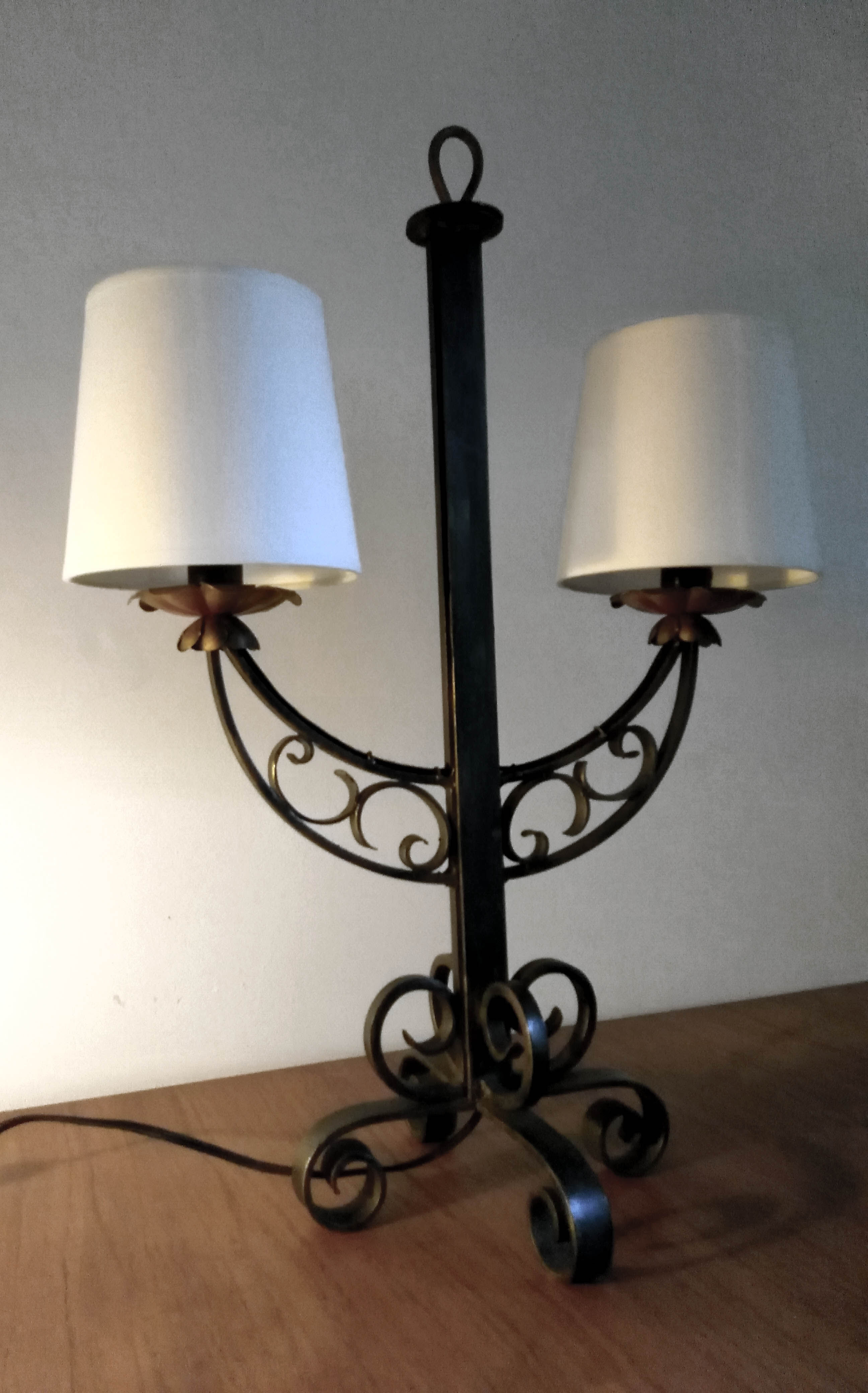 Table lamp, patinated wrought iron, 50s.