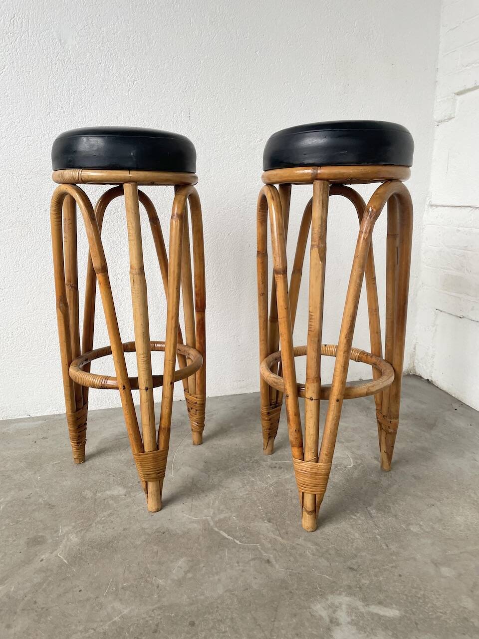 Pair of high rattan stools