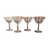 4 vintage cocktail glasses engraved with flower pattern, 50s