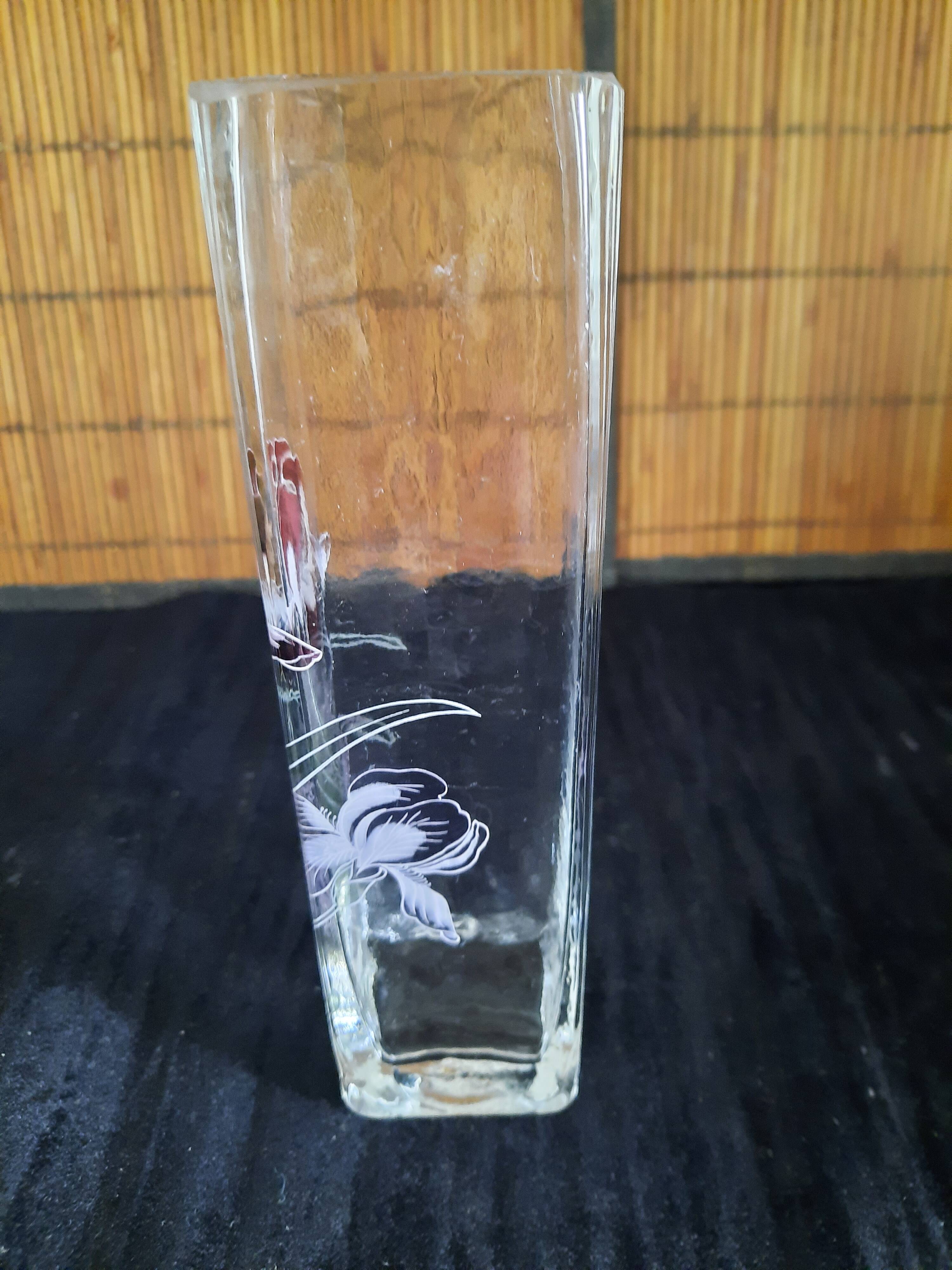 Small square glass soliflore vase - Floral iris decoration - H 19 cm