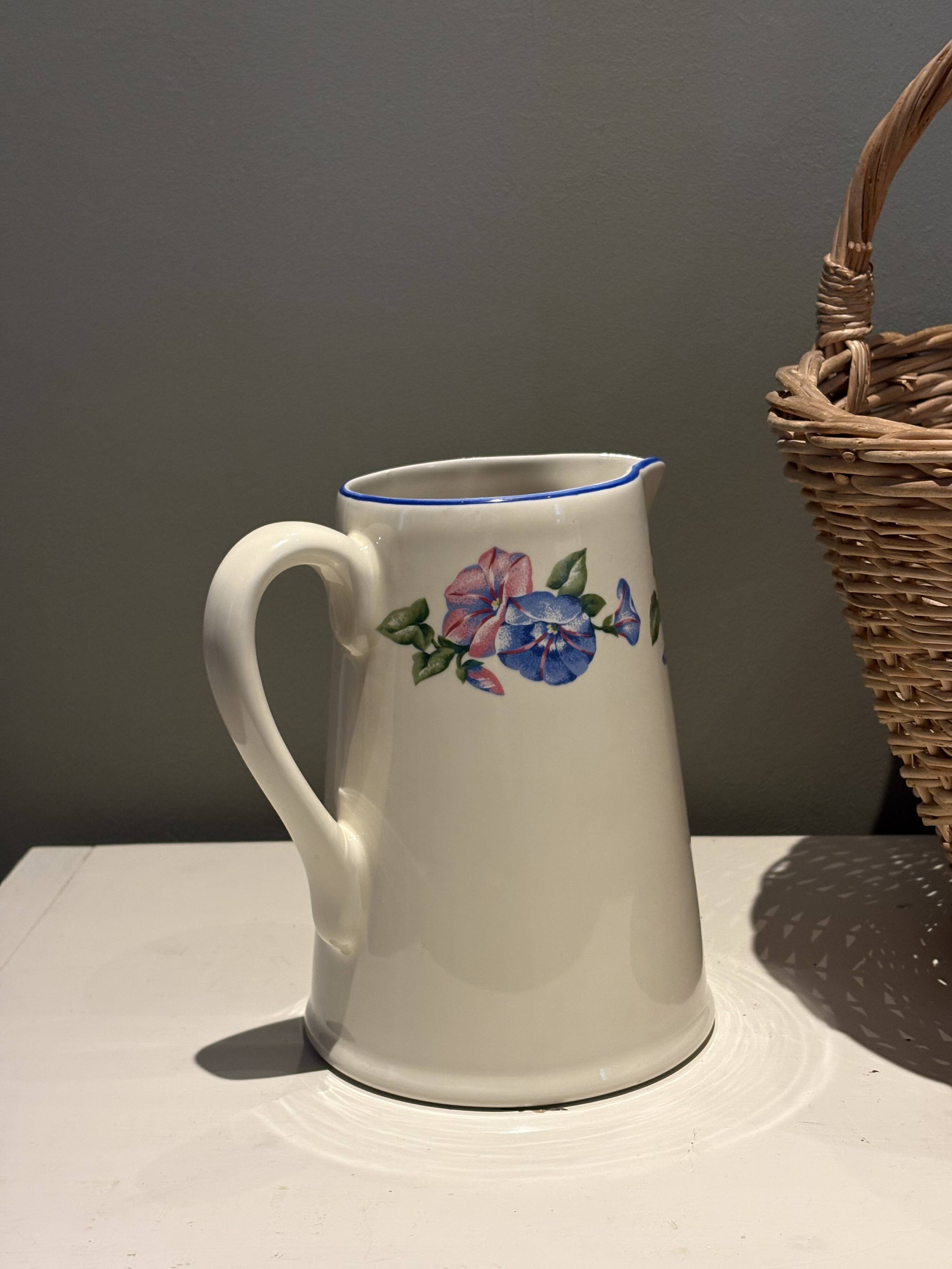 Vintage Flowered Jug Pichet Cruche by Geneviève Lethu Volubilis