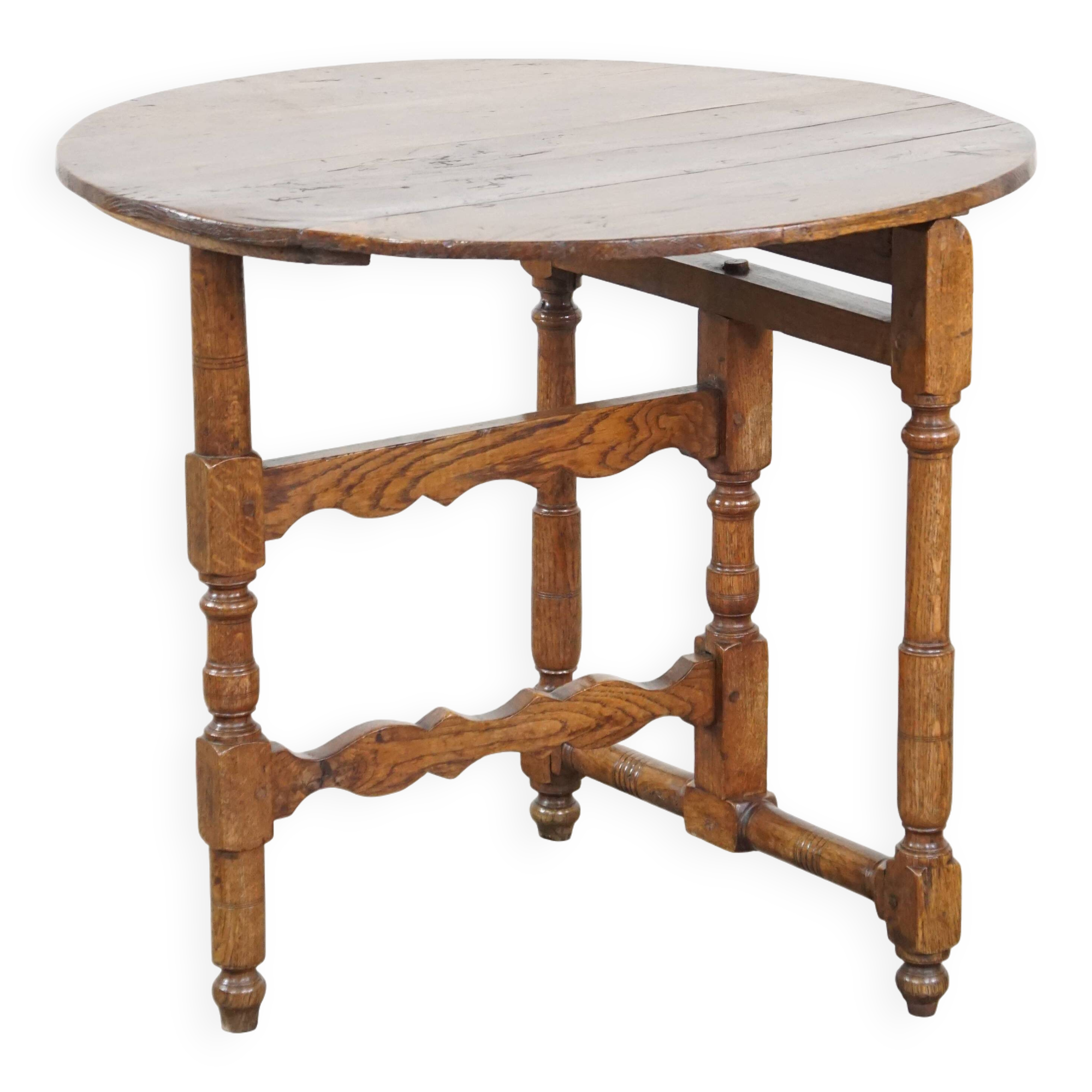 Round, folding antique 18th-century French wine/country table