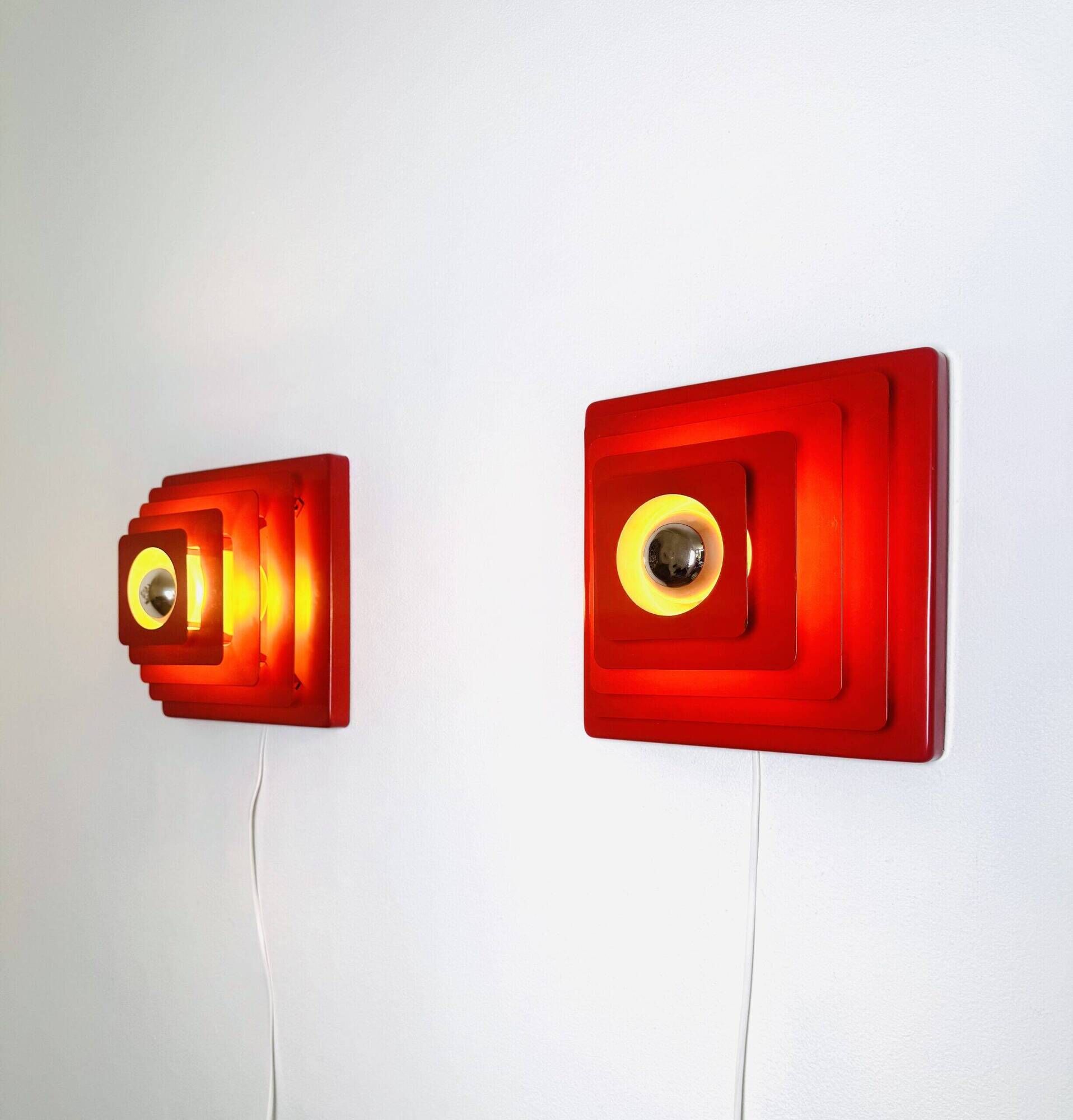 Multi-Layered Pyramid Wall Lamps In Red By Hustadt Leuchten, Germany 1970S