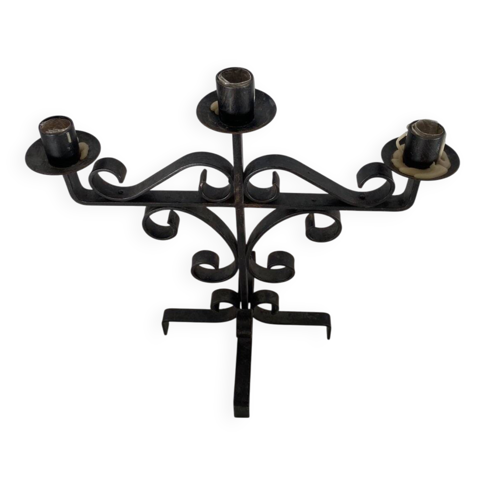 Pair of brutalist candlesticks in wrought iron
