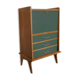 Vintage writting desk restyled in dark green and golden wood