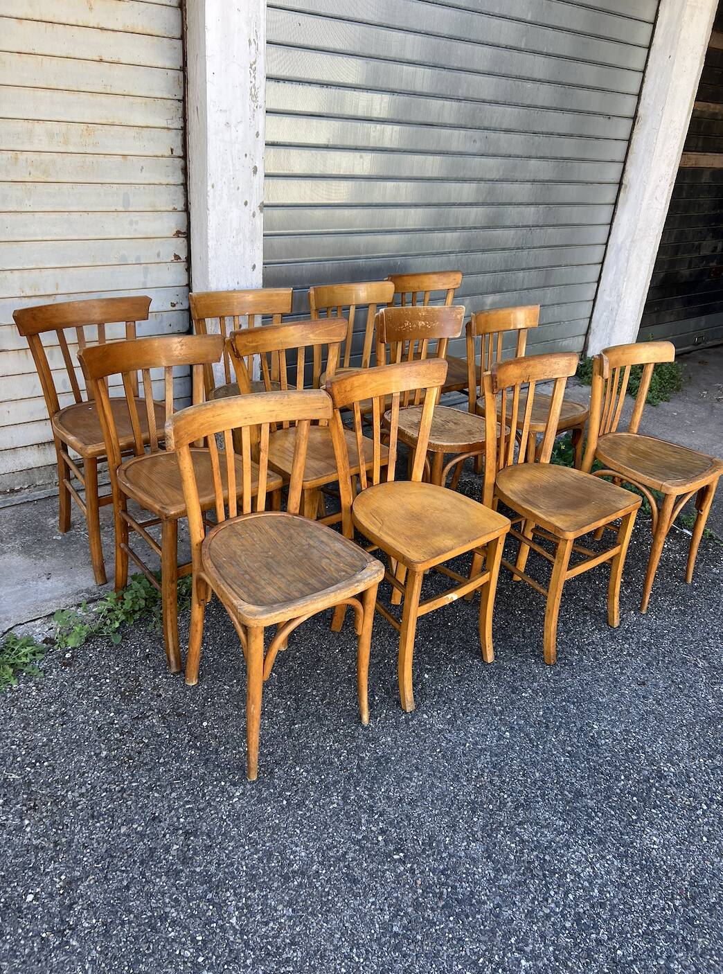 (Lot) 12 bistro chairs (light oak)