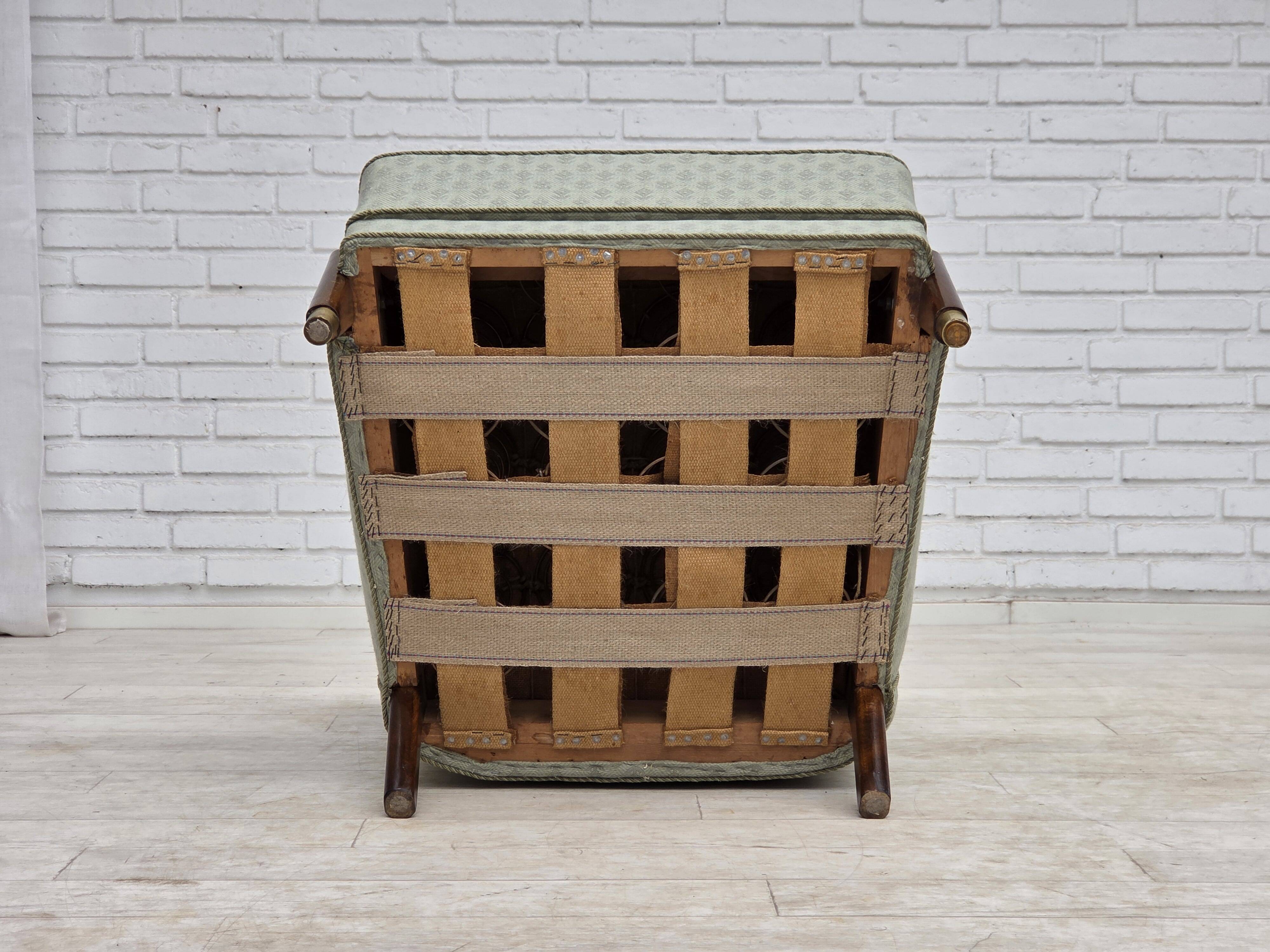 1960s, Danish armchair, light blue furniture fabric, beech wood.