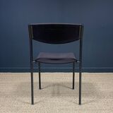 Ensemble de 6 chaises Gijs Van Der Sluis tissu aubergine pieds acier gris années 70 Pays Bas