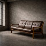 Vintage Mid-Century Danish Modern 3-Seater Brown Leather Sofa by Georg Thams
