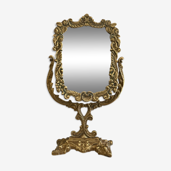 Ancien miroir psyché en bronze doré