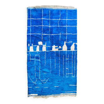 Tapis marocain bleu cobalt vintage