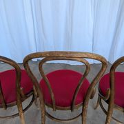 Set of 4 Vintage Bentwood Bistro Chairs, Red Upholstery