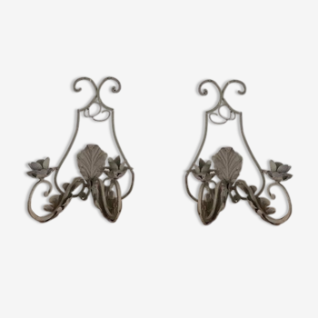 Pair of patinated wrought iron appliques