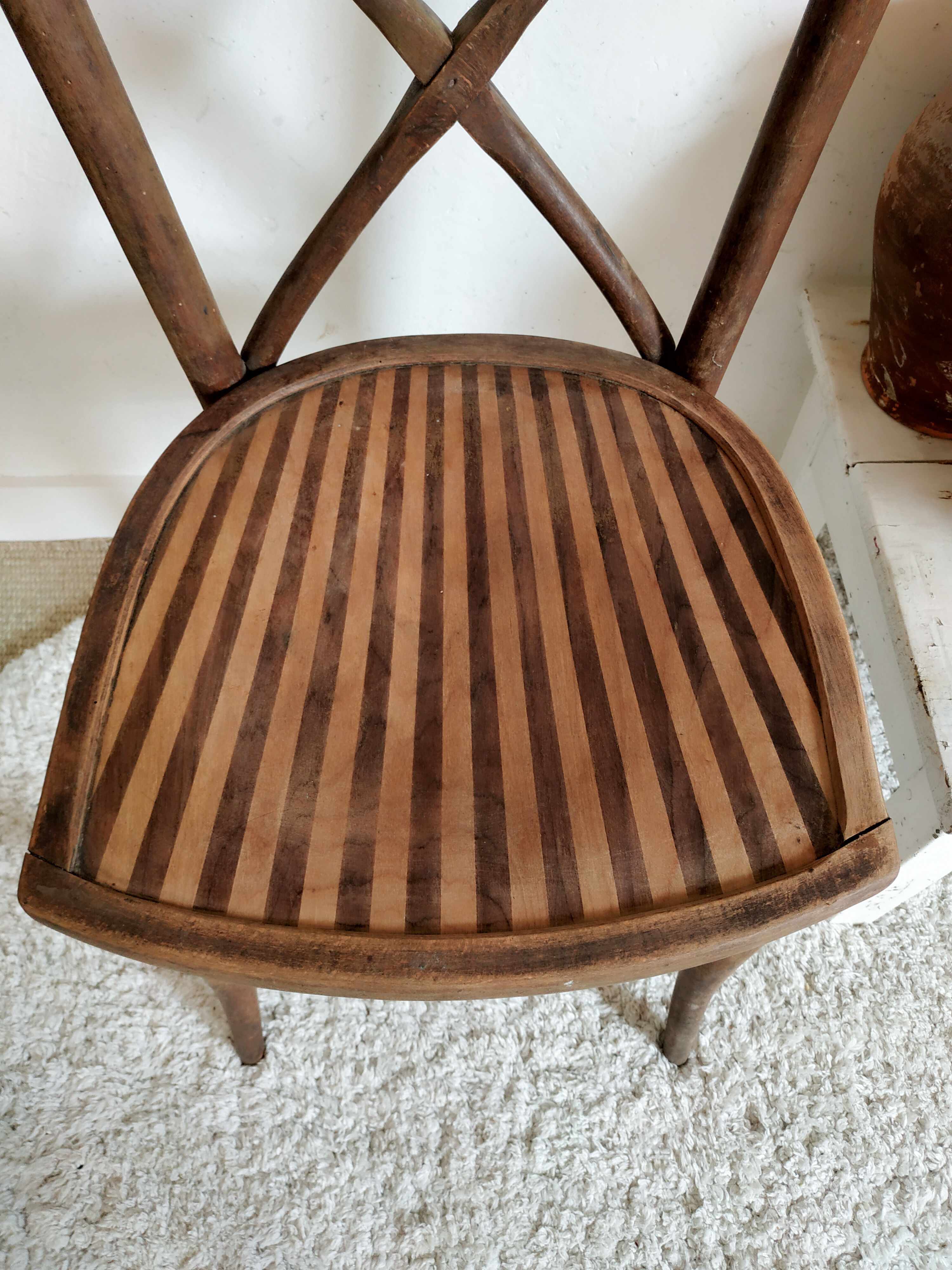 Striped curved wooden bistro chair