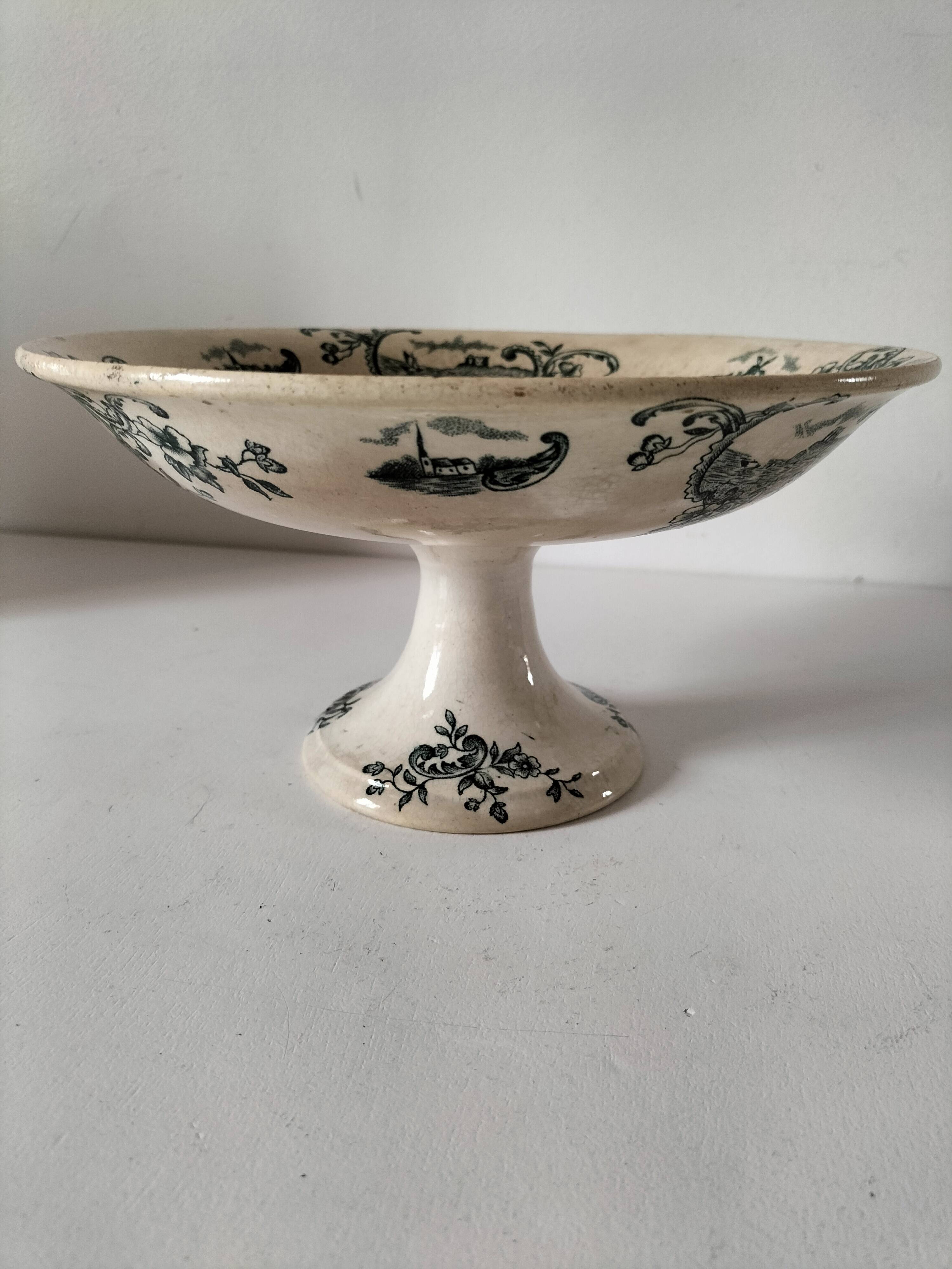 Fine earthenware bowl on a pedestal base – Grigny factory, circa 1830–1860