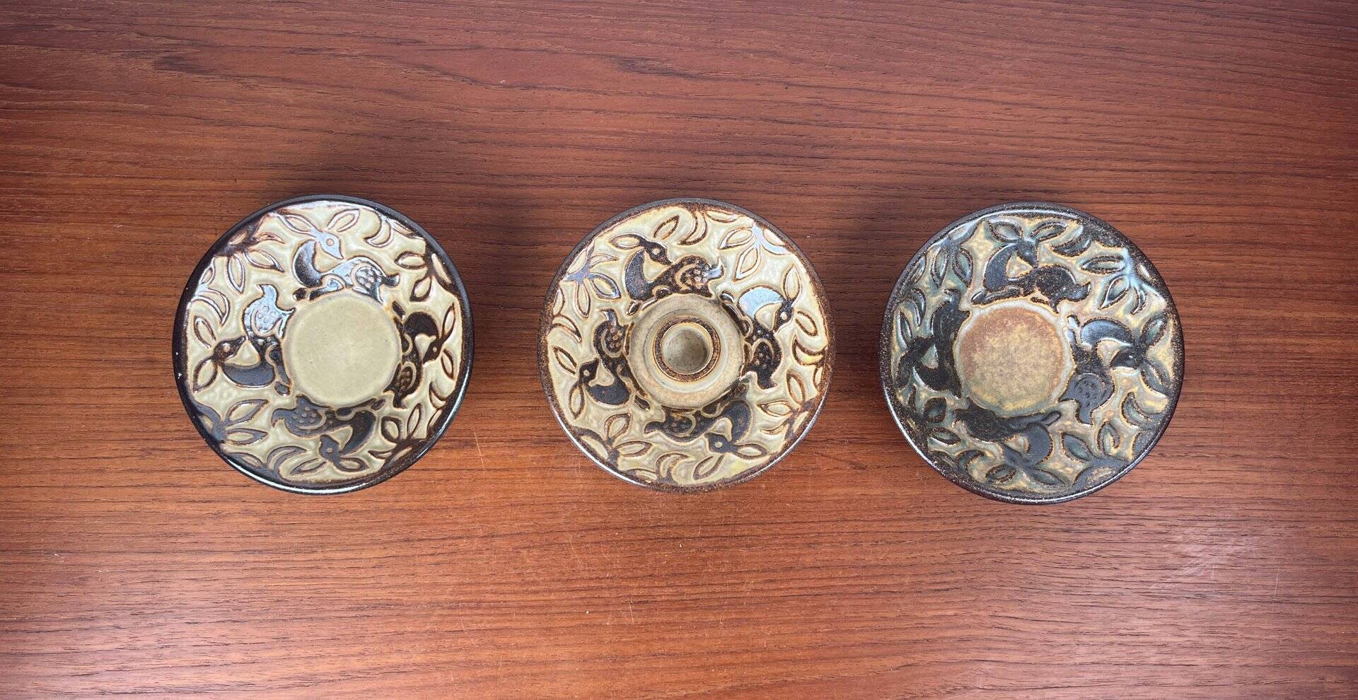 Bols et porte-bougie en poterie d'atelier danoise du milieu du siècle moderne de Michael Andersen Keramik, années 1960, lot de 3