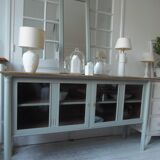 Buffet, vintage serving trolley re-enchanted in verdigris, wooden top.