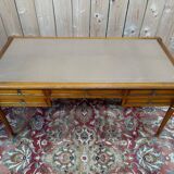 Flat desk with sliding shelves – Louis XVI style – Mahogany, leather and lace