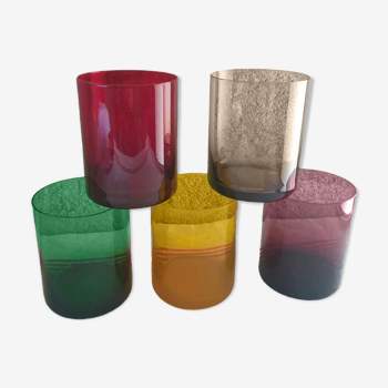 Ensemble de 5 verres colorés soufflés bouche 70