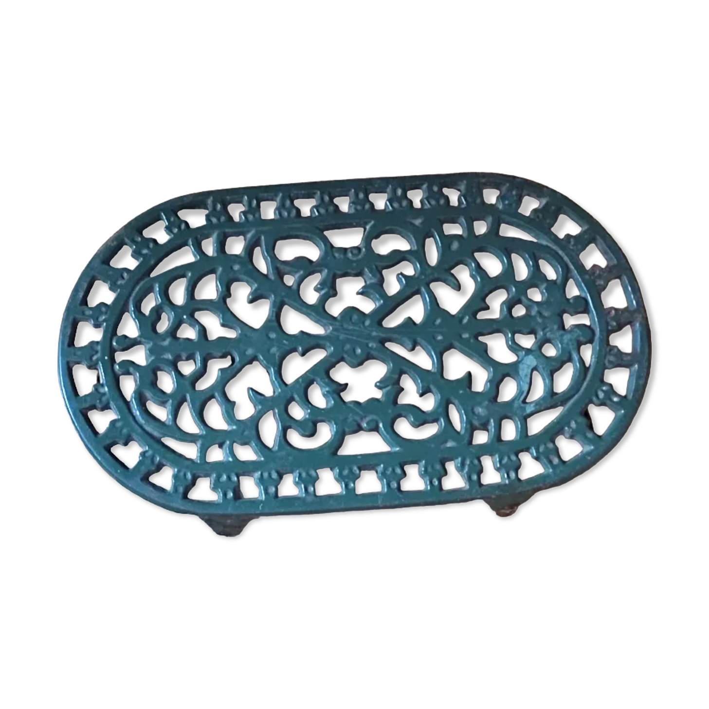 Oval metal green trivety patinated dp 112249