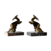Art Deco Antelope Bookends on Marble Bases, France, 1930s, Set of 2