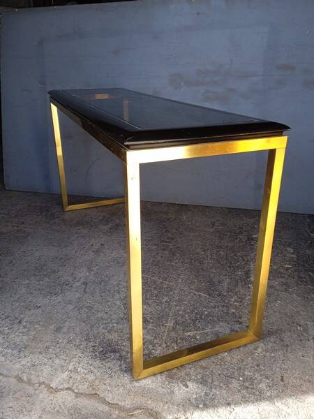 Designer console in gilded brass and glass, 1970s
