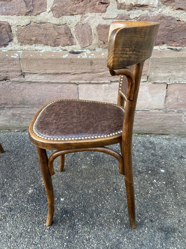 Paire de chaises de restaurant bois courbé simili cuir 50s