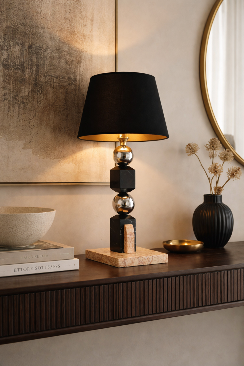 Sculptural lamp in marble and chrome - Modernist Art Deco style