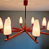 Large Scandinavian teak chandelier, Uno & Östen Kristiansson, 1960