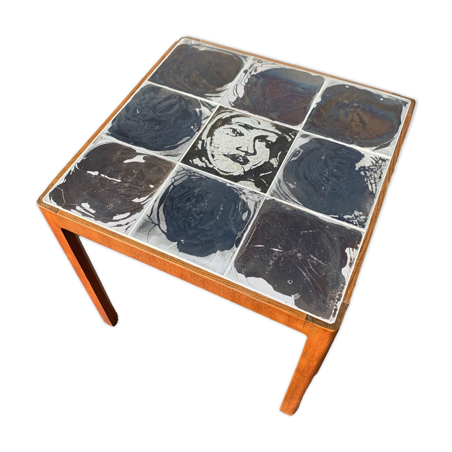 Vintage mahogany & ceramic enamel side table jens thirslund, kähler ceramic (hak), denmark