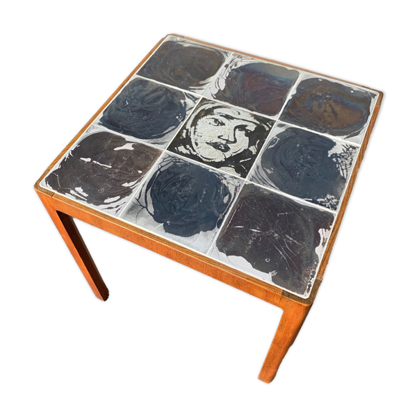 Table d'appoint vintage acajou & céramique émaillée jens thirslund, kähler ceramic (hak), danemark