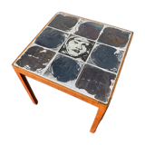 Vintage mahogany & ceramic enamel side table jens thirslund, kähler ceramic (hak), denmark