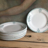 9 dessert plates Saint Amand 4003 art nouveau décor blue-green