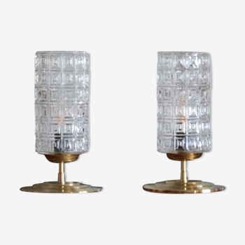 Pair of table lamps in glass and brass