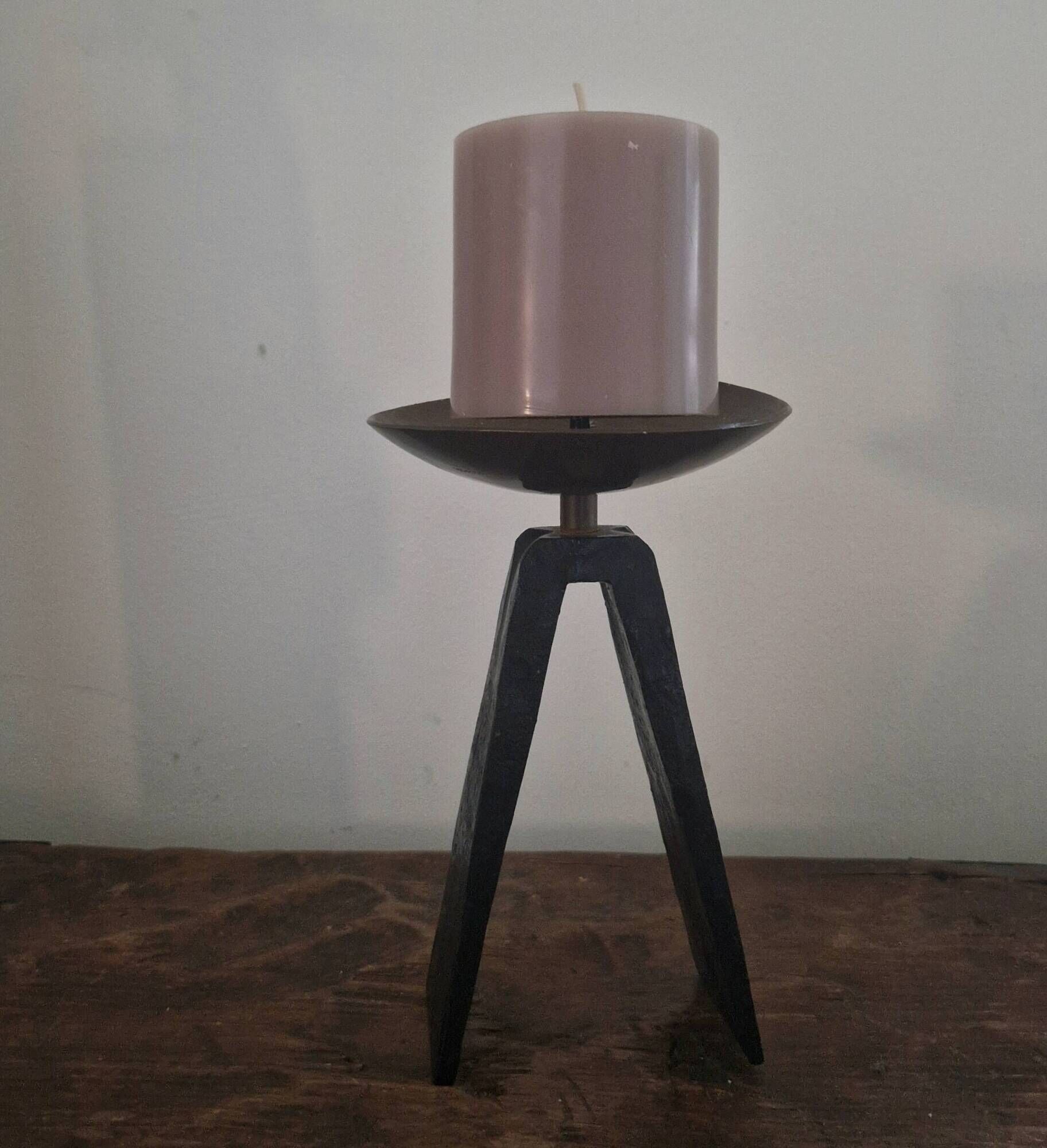 Brutalist candle holder from the '60s, made of cast iron and copper from the former GDR.