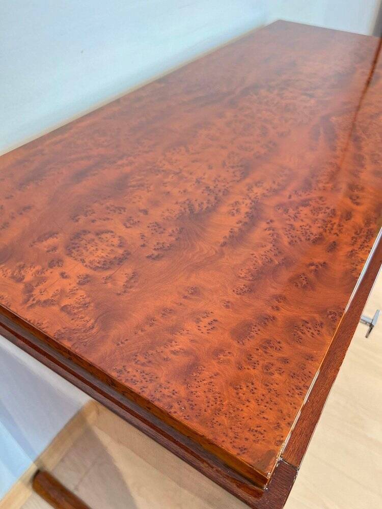 Art Deco Console Table in Thuja Roots, Birch and Silver-Plate, France, 1925