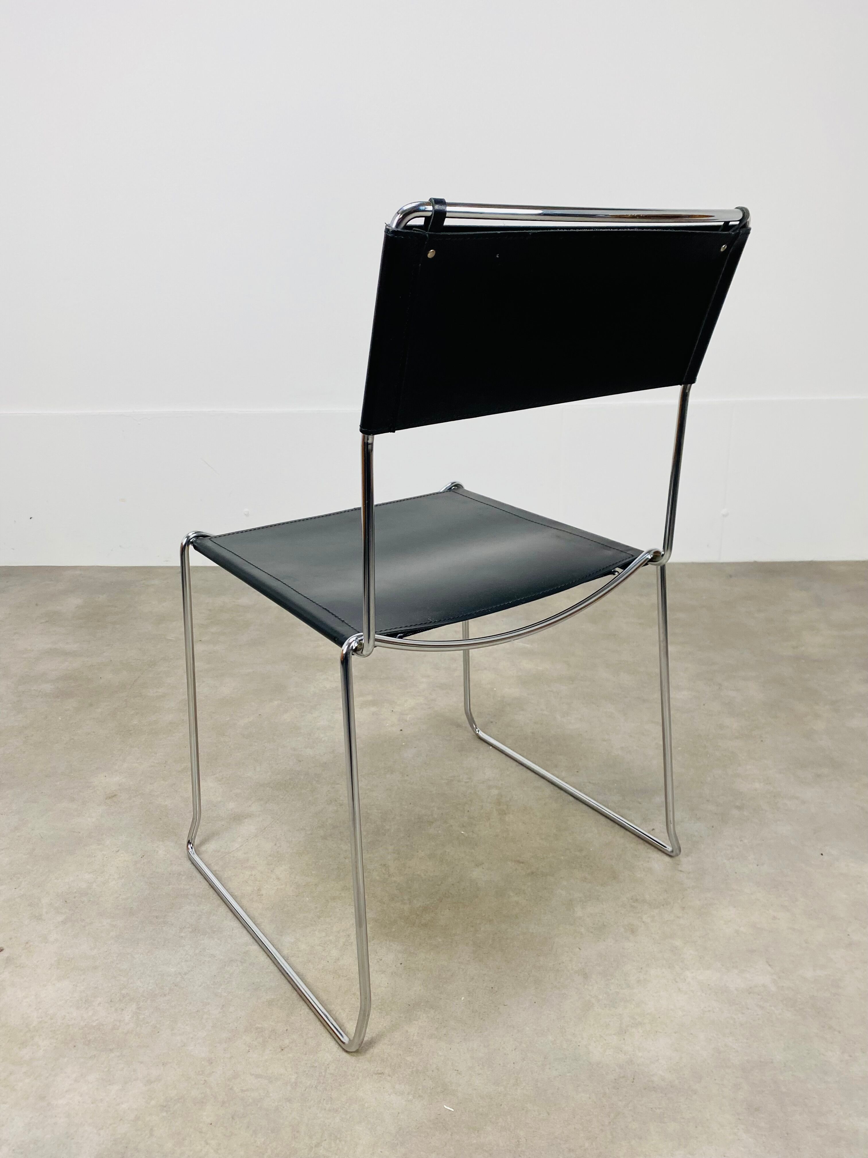 4 chairs Spaghetti Giandomenico Belotti black leather for Alias