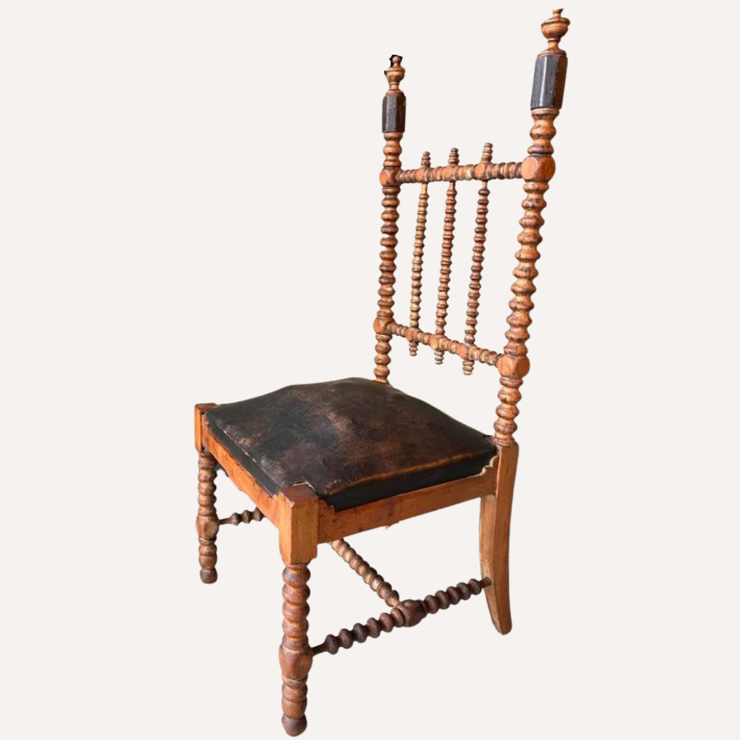 French bobbin chair with leather seat, ca 1850-1860