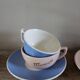 2 coffee cups and saucers pink Digoin Sarreguemines blue Villeroy Boch