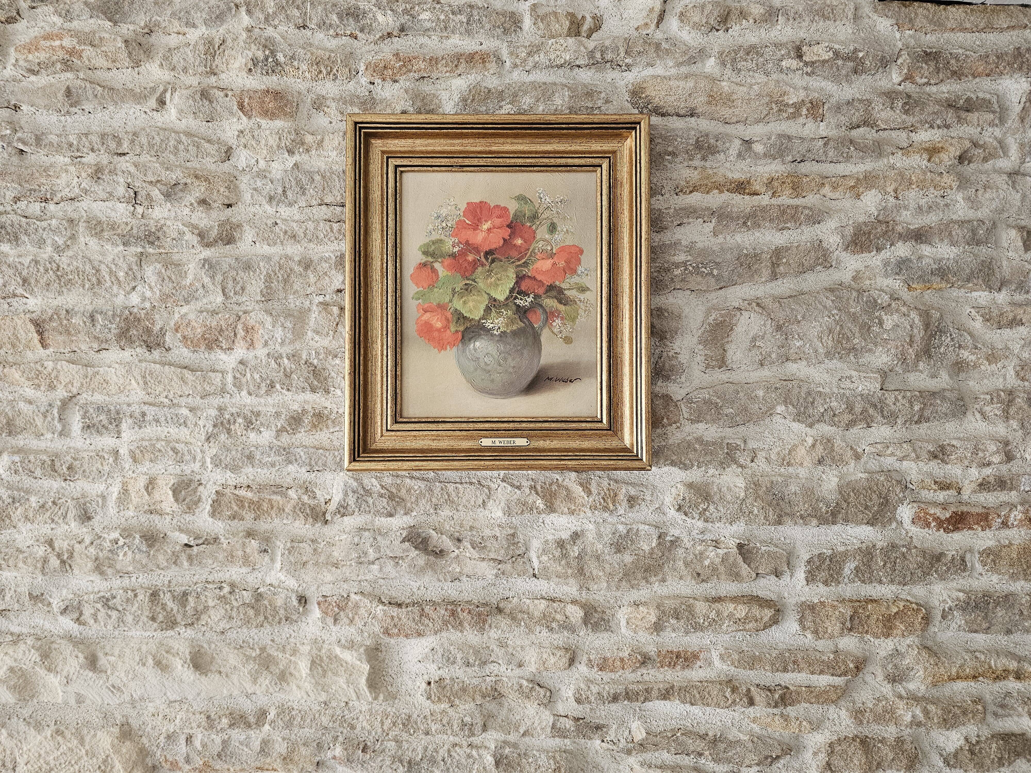 Oil painting on canvas - Bouquet of flowers Signed M Weber (Waber)
