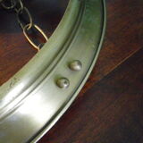 Suspension in gold metal with chains and opaque basin with brown cast designs -60s